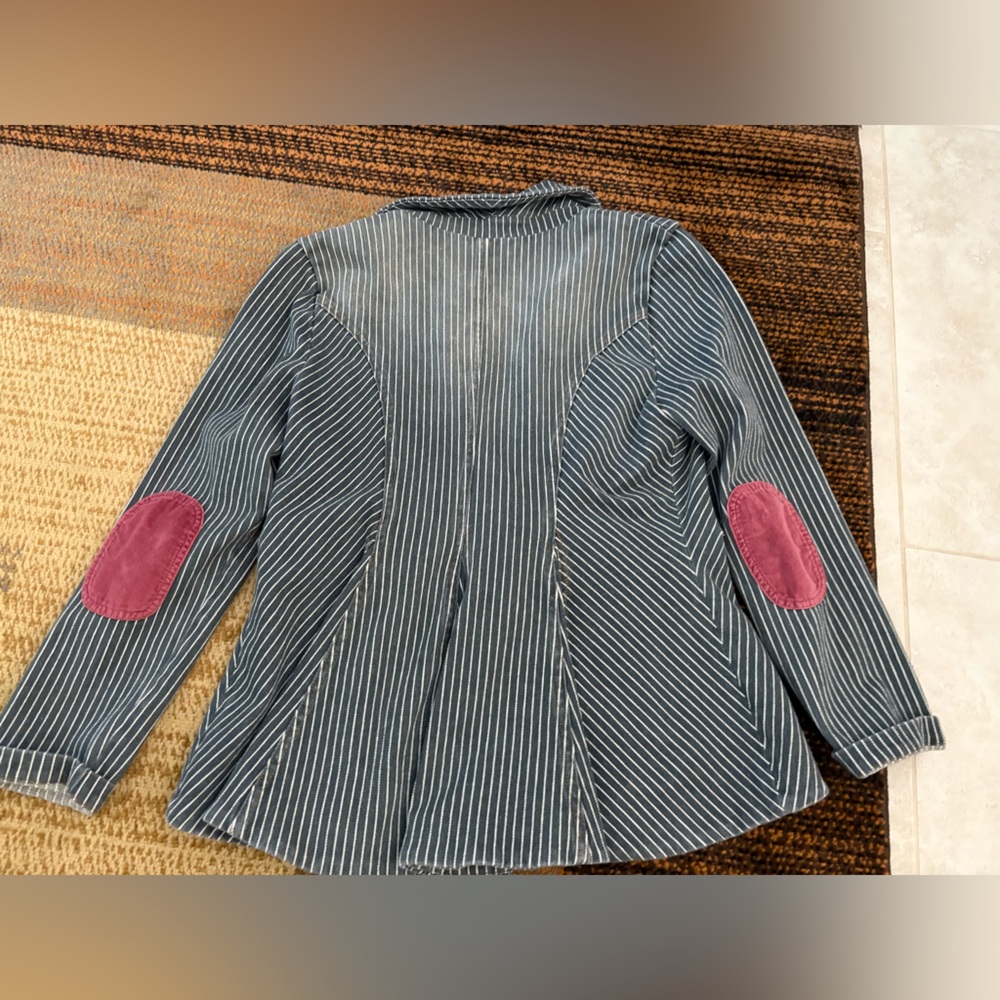 Womens Pinstripe Blazer Jacket - Blue - Picture 4 of 5